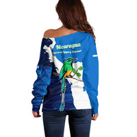 Nicaragua Guardabarranco Bird Off Shoulder Sweater with Volcano Map and National Emblem Design - Wonder Print Shop