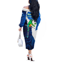 Nicaragua Guardabarranco Bird Off The Shoulder Long Sleeve Dress with Volcano Map and National Emblem Design - Wonder Print Shop