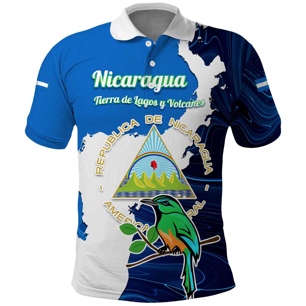 Nicaragua Guardabarranco Bird Polo Shirt with Volcano Map and National Emblem Design - Wonder Print Shop