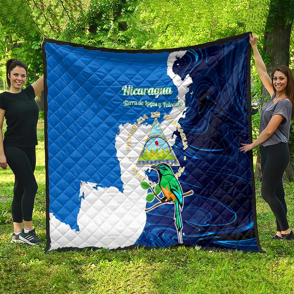 Nicaragua Guardabarranco Bird Quilt with Volcano Map and National Emblem Design - Wonder Print Shop