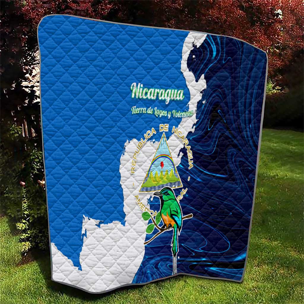 Nicaragua Guardabarranco Bird Quilt with Volcano Map and National Emblem Design - Wonder Print Shop