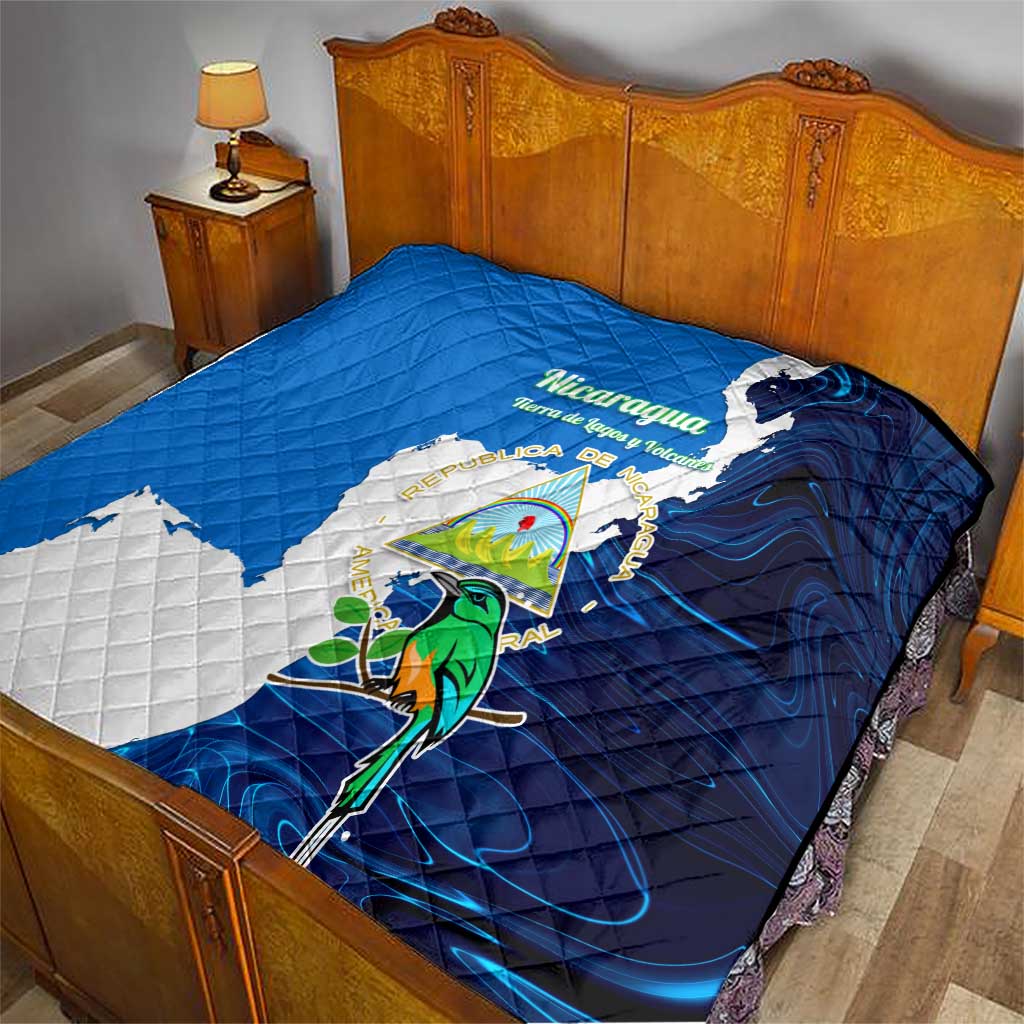 Nicaragua Guardabarranco Bird Quilt with Volcano Map and National Emblem Design - Wonder Print Shop