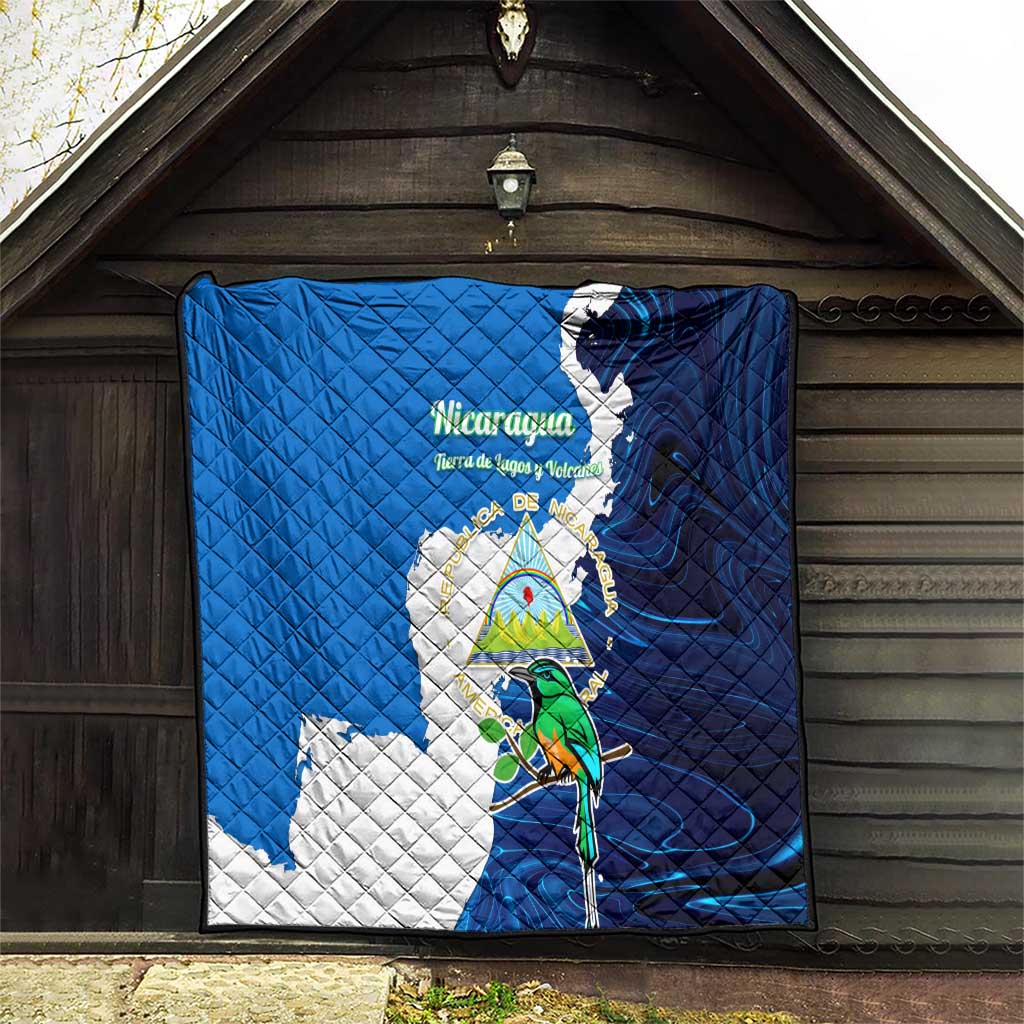 Nicaragua Guardabarranco Bird Quilt with Volcano Map and National Emblem Design - Wonder Print Shop