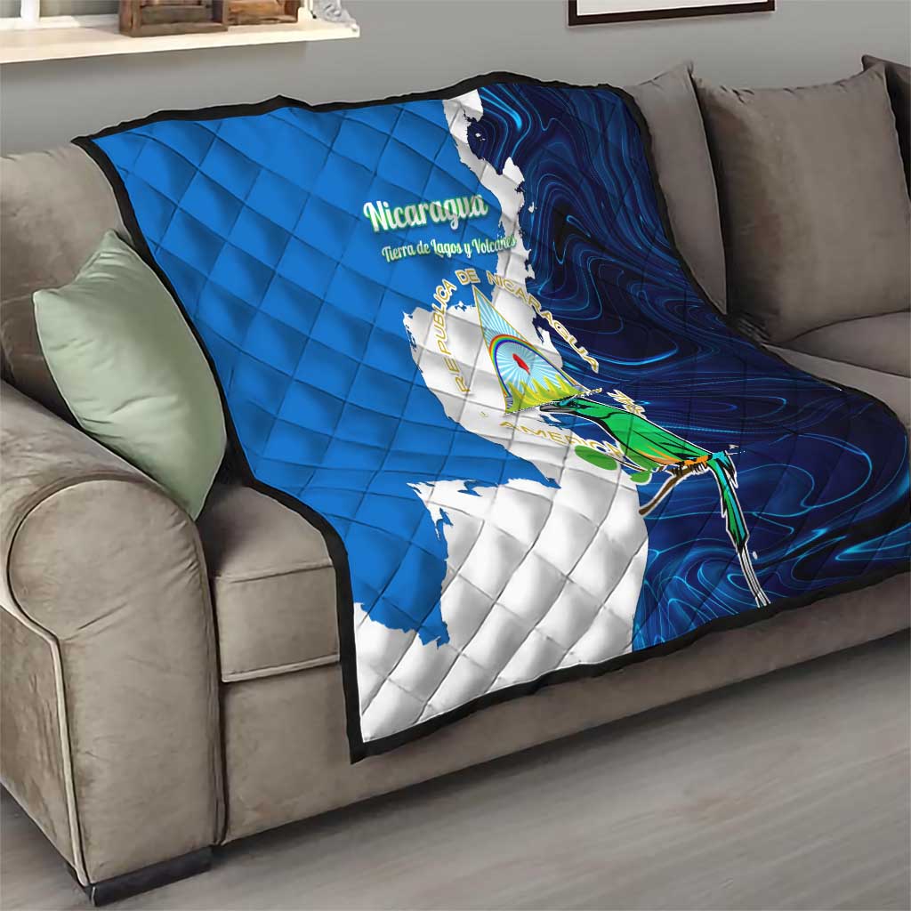Nicaragua Guardabarranco Bird Quilt with Volcano Map and National Emblem Design - Wonder Print Shop