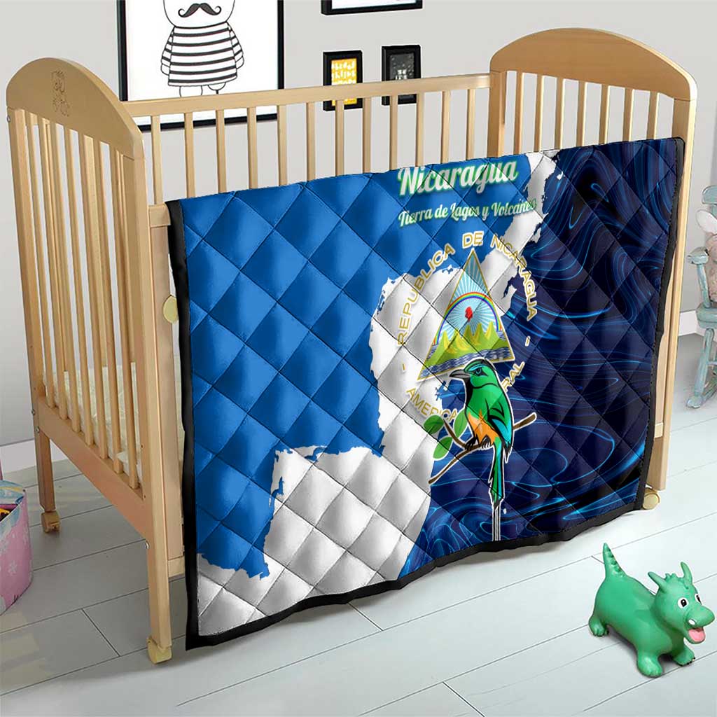 Nicaragua Guardabarranco Bird Quilt with Volcano Map and National Emblem Design - Wonder Print Shop