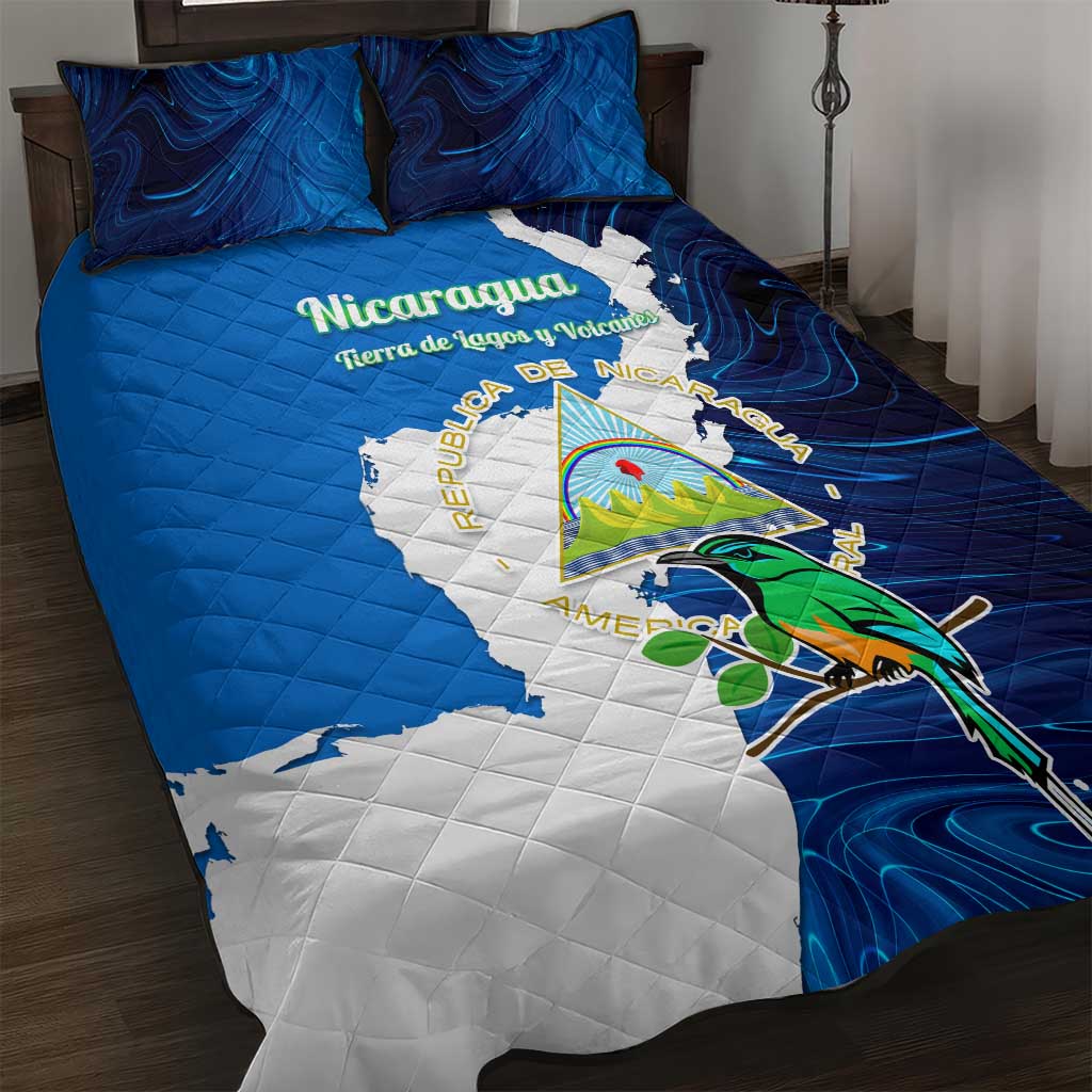 Nicaragua Guardabarranco Bird Quilt Bed Set with Volcano Map and National Emblem Design - Wonder Print Shop