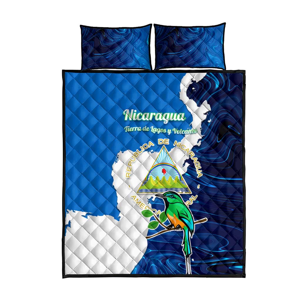 Nicaragua Guardabarranco Bird Quilt Bed Set with Volcano Map and National Emblem Design - Wonder Print Shop