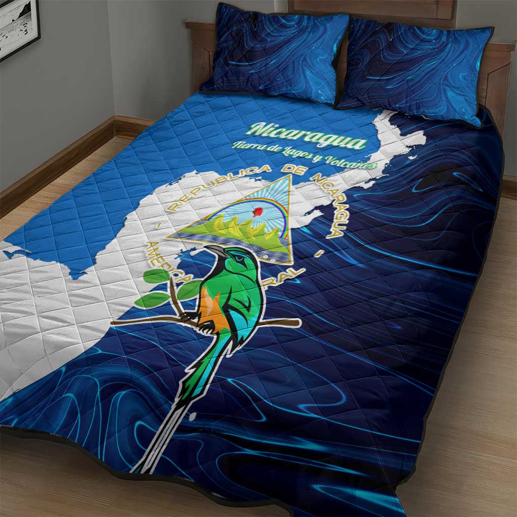 Nicaragua Guardabarranco Bird Quilt Bed Set with Volcano Map and National Emblem Design - Wonder Print Shop