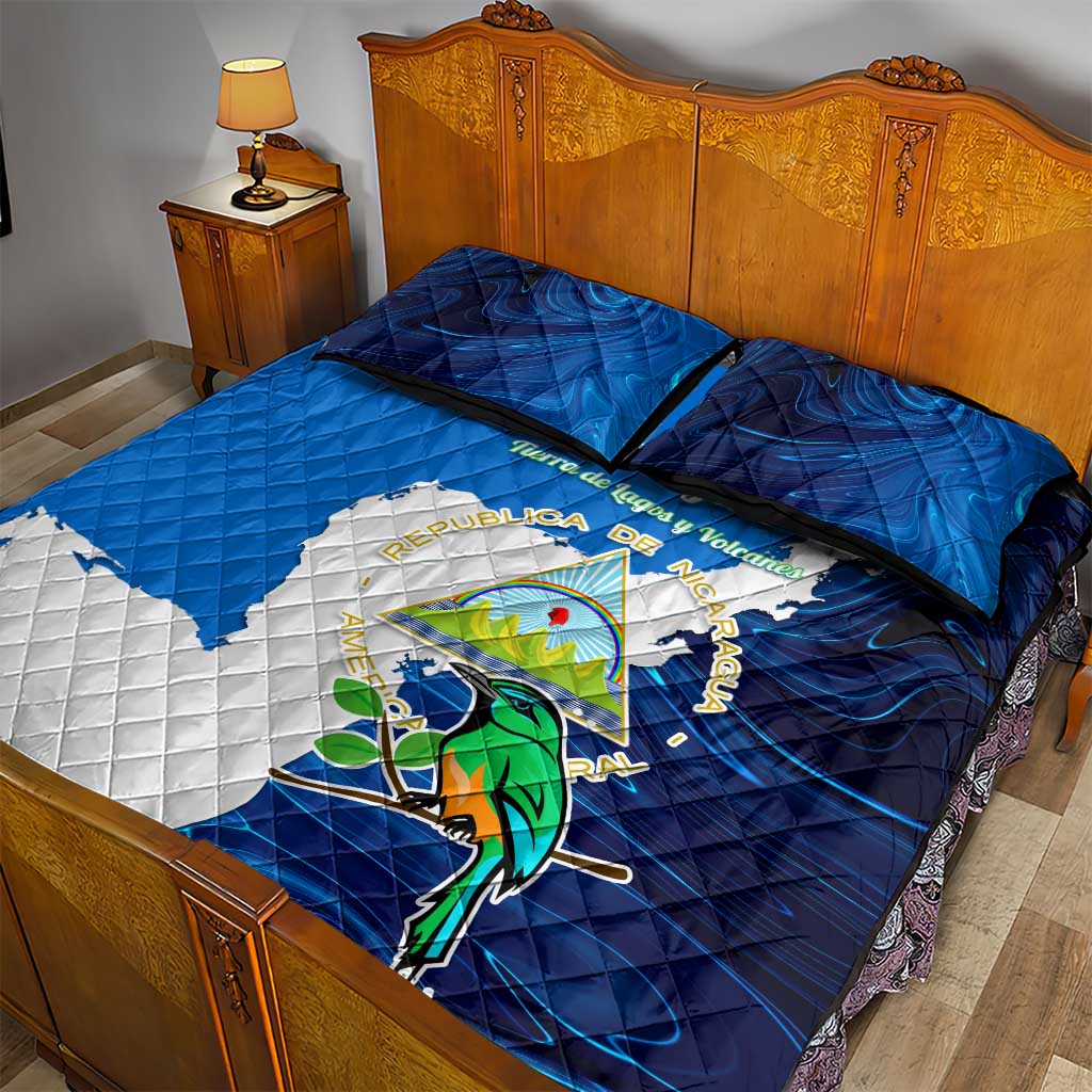 Nicaragua Guardabarranco Bird Quilt Bed Set with Volcano Map and National Emblem Design - Wonder Print Shop