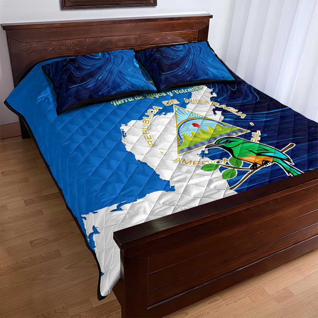 Nicaragua Guardabarranco Bird Quilt Bed Set with Volcano Map and National Emblem Design - Wonder Print Shop