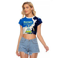 Nicaragua Guardabarranco Bird Raglan Cropped T Shirt with Volcano Map and National Emblem Design - Wonder Print Shop