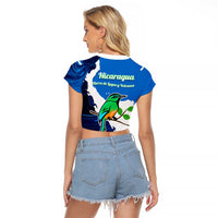 Nicaragua Guardabarranco Bird Raglan Cropped T Shirt with Volcano Map and National Emblem Design - Wonder Print Shop