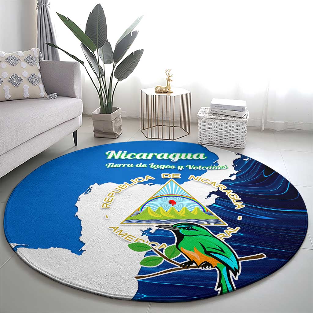 Nicaragua Guardabarranco Bird Round Carpet with Volcano Map and National Emblem Design - Wonder Print Shop