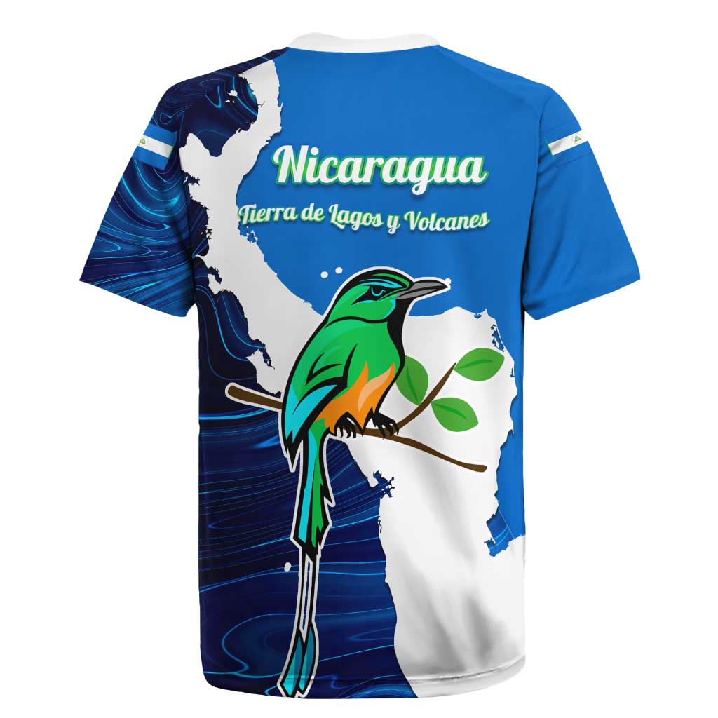 Nicaragua Guardabarranco Bird Rugby Jersey with Volcano Map and National Emblem Design - Wonder Print Shop