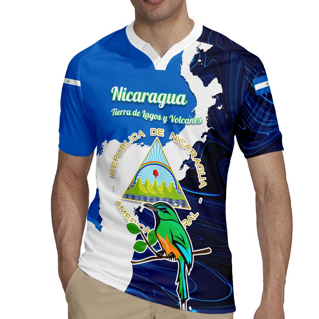 Nicaragua Guardabarranco Bird Rugby Jersey with Volcano Map and National Emblem Design - Wonder Print Shop