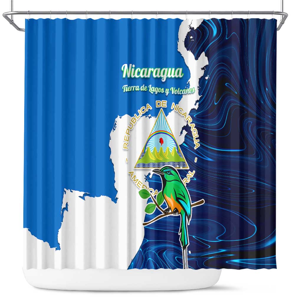 Nicaragua Guardabarranco Bird Shower Curtain with Volcano Map and National Emblem Design - Wonder Print Shop