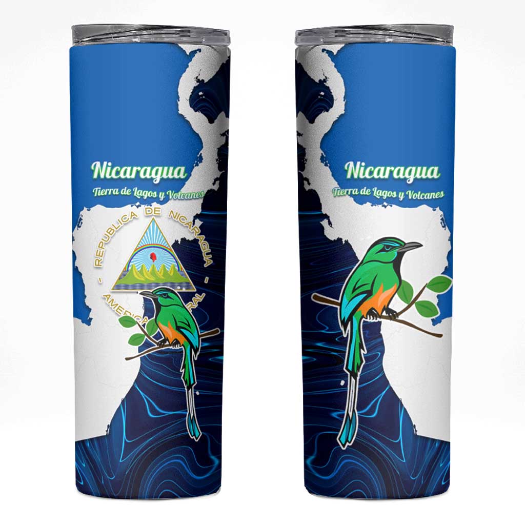 Nicaragua Guardabarranco Bird Skinny Tumbler with Volcano Map and National Emblem Design - Wonder Print Shop
