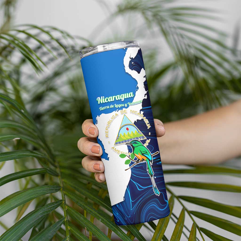 Nicaragua Guardabarranco Bird Skinny Tumbler with Volcano Map and National Emblem Design - Wonder Print Shop