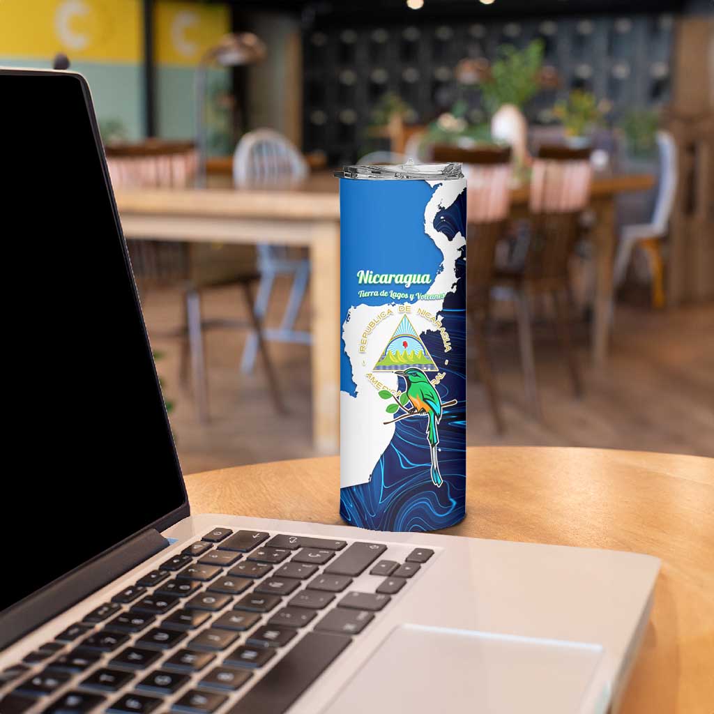 Nicaragua Guardabarranco Bird Skinny Tumbler with Volcano Map and National Emblem Design - Wonder Print Shop
