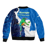 Nicaragua Guardabarranco Bird Sleeve Zip Bomber Jacket with Volcano Map and National Emblem Design - Wonder Print Shop