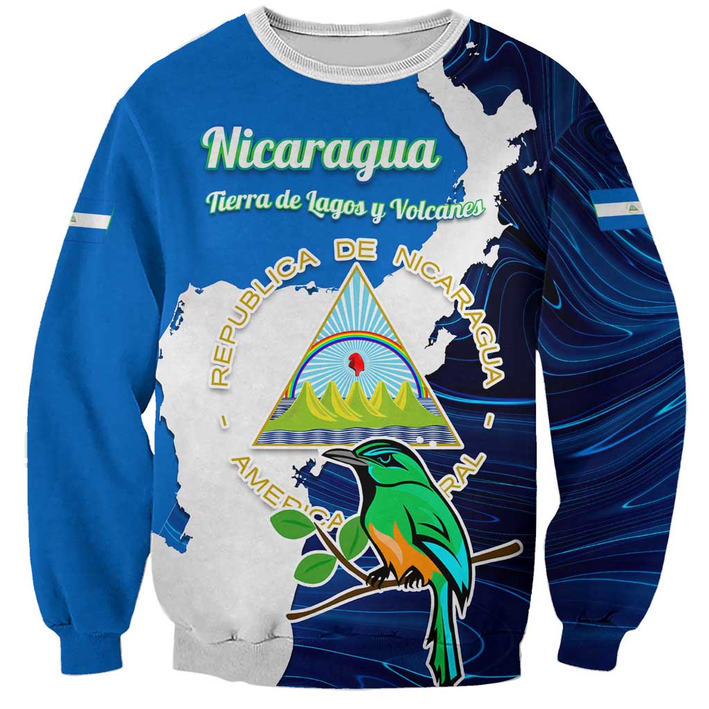 Nicaragua Guardabarranco Bird Sweatshirt with Volcano Map and National Emblem Design - Wonder Print Shop