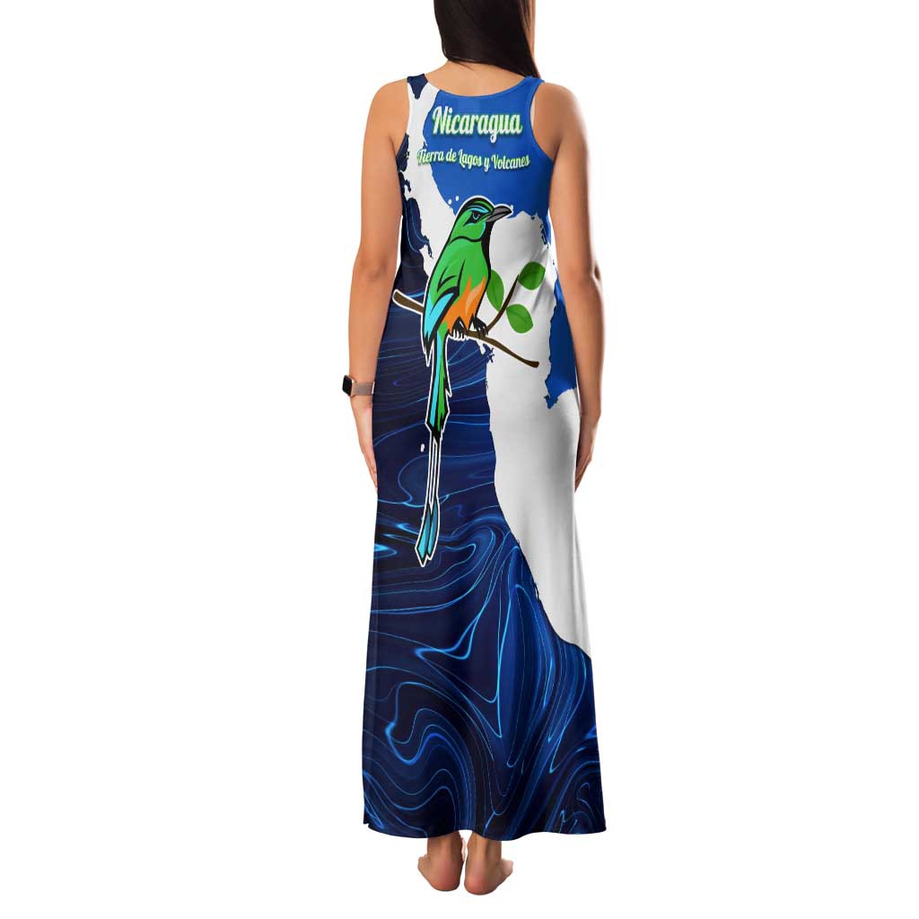 Nicaragua Guardabarranco Bird Tank Maxi Dress with Volcano Map and National Emblem Design - Wonder Print Shop