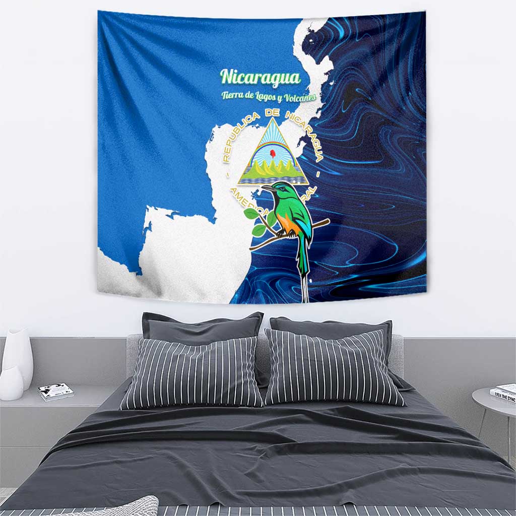 Nicaragua Guardabarranco Bird Tapestry with Volcano Map and National Emblem Design - Wonder Print Shop