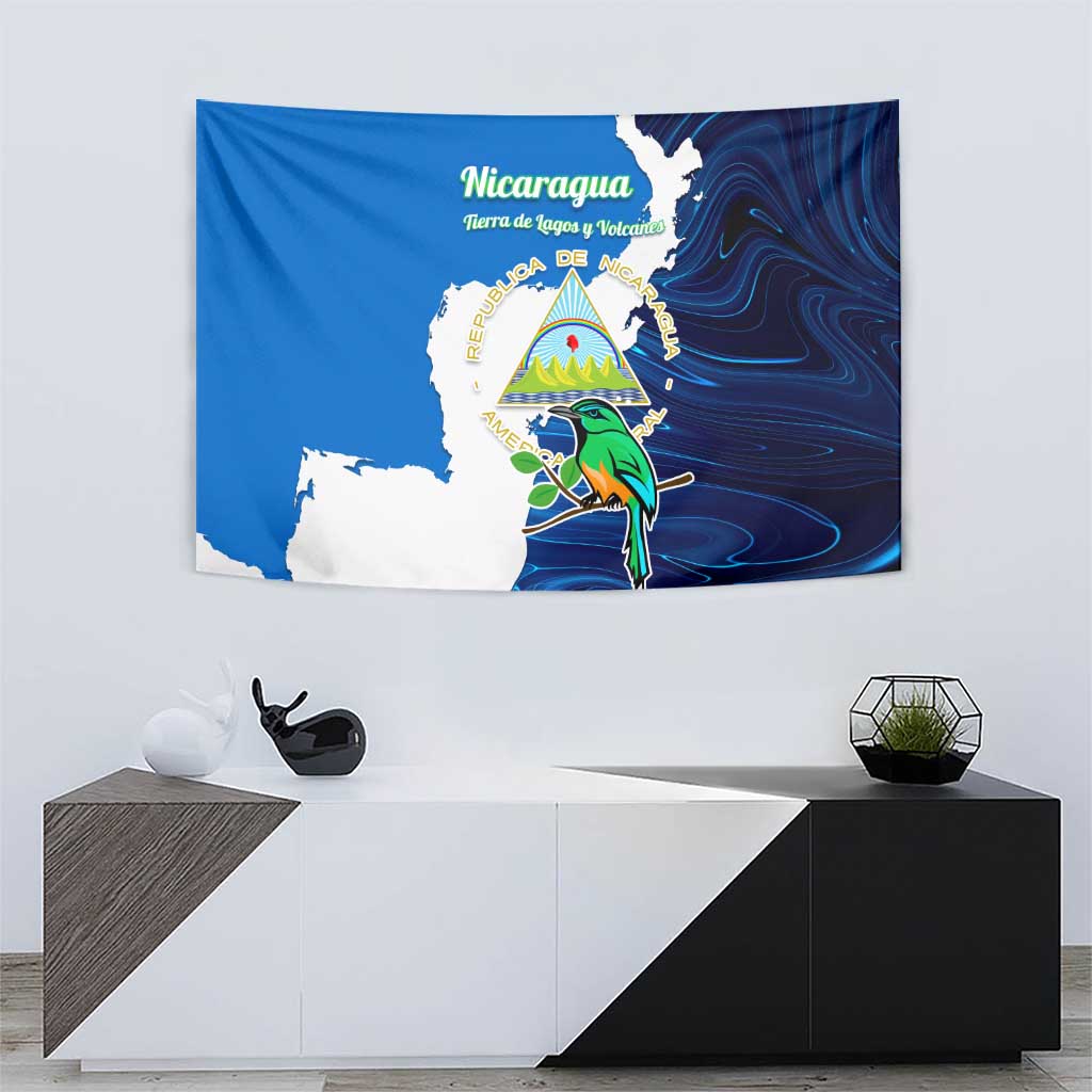Nicaragua Guardabarranco Bird Tapestry with Volcano Map and National Emblem Design - Wonder Print Shop