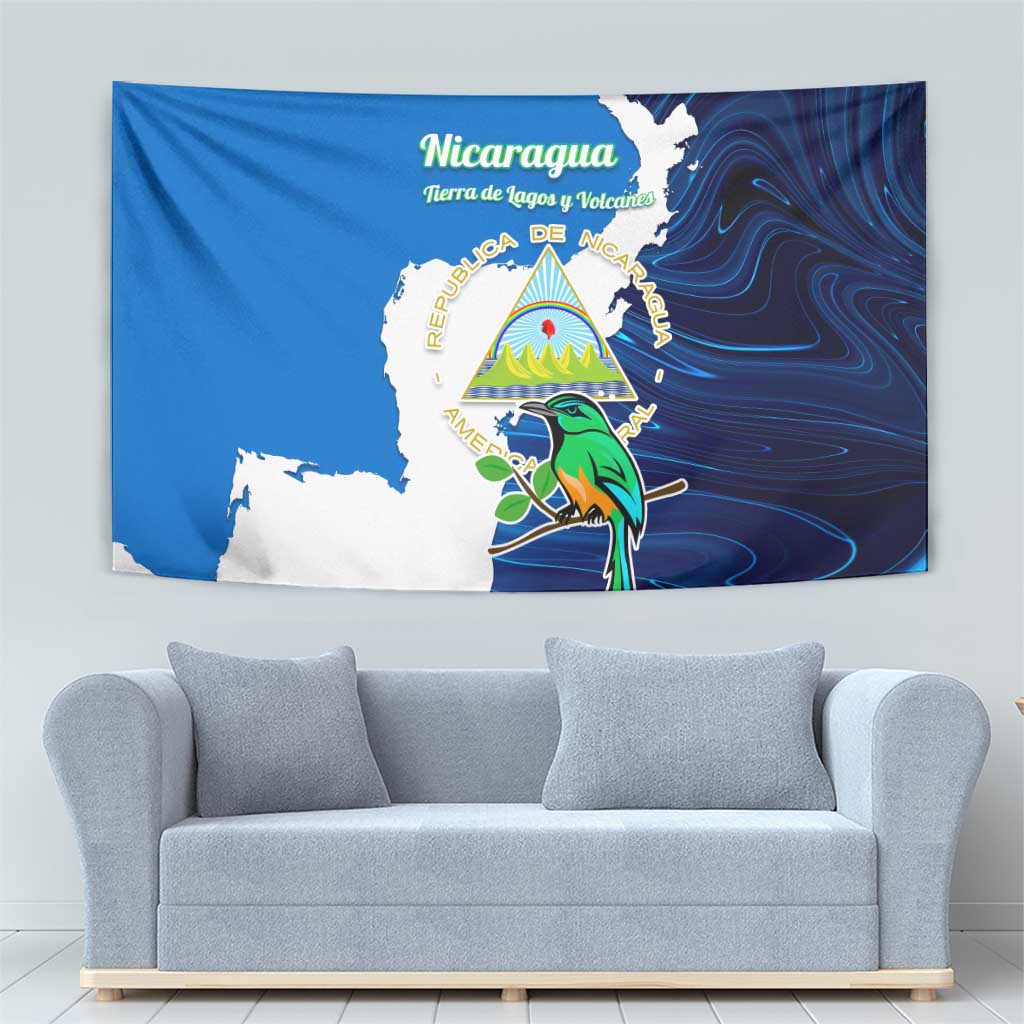 Nicaragua Guardabarranco Bird Tapestry with Volcano Map and National Emblem Design - Wonder Print Shop