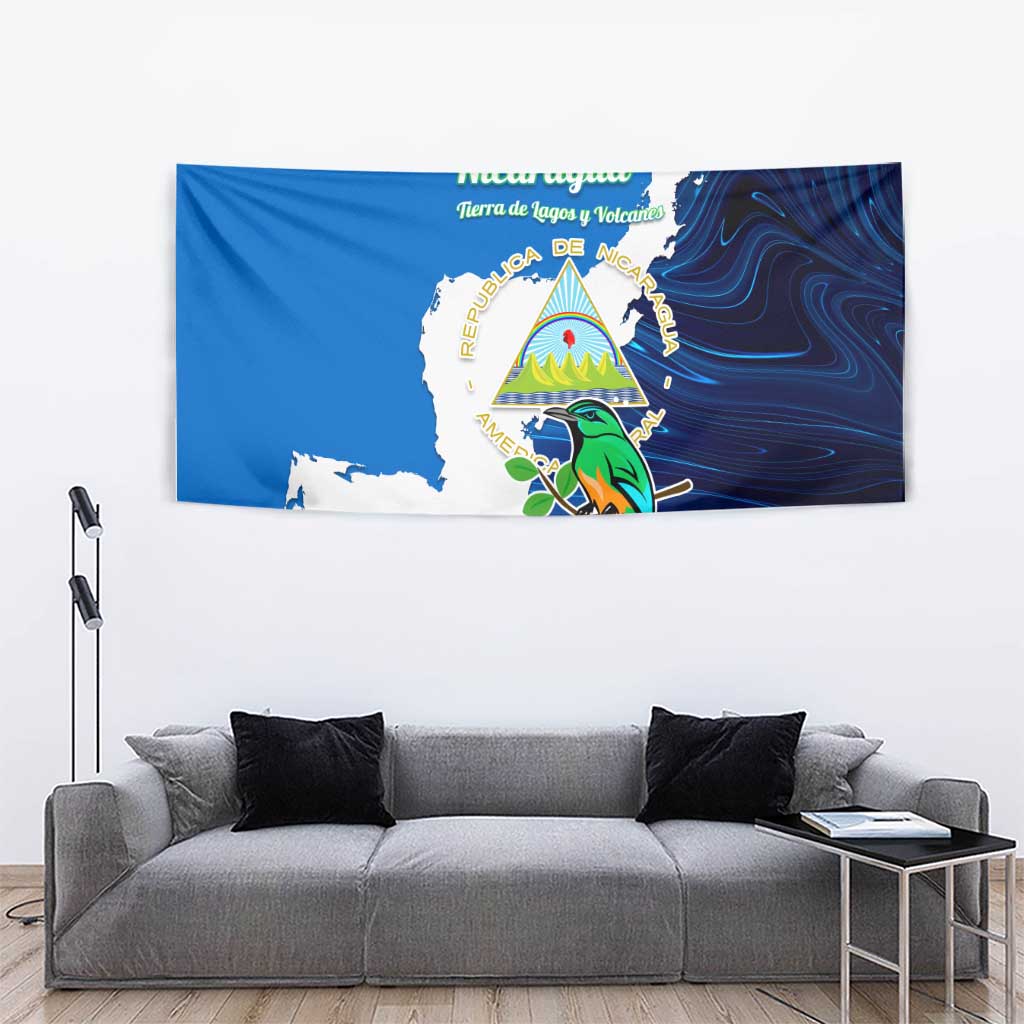 Nicaragua Guardabarranco Bird Tapestry with Volcano Map and National Emblem Design - Wonder Print Shop
