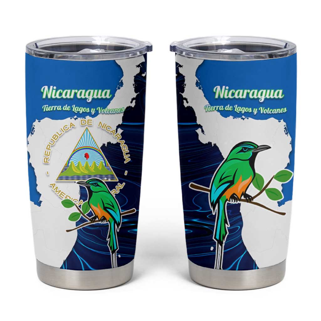 Nicaragua Guardabarranco Bird Tumbler Cup with Volcano Map and National Emblem Design - Wonder Print Shop