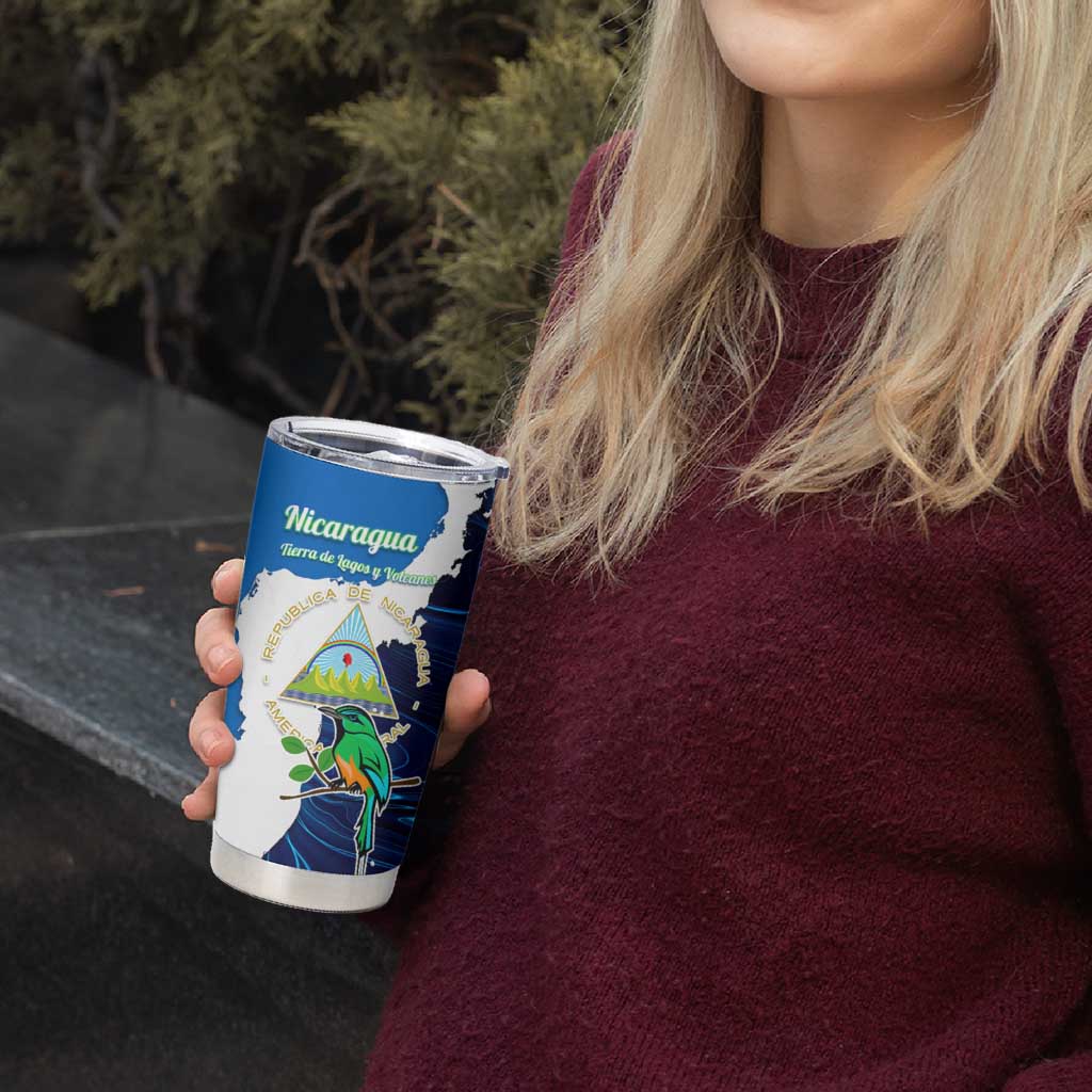 Nicaragua Guardabarranco Bird Tumbler Cup with Volcano Map and National Emblem Design - Wonder Print Shop