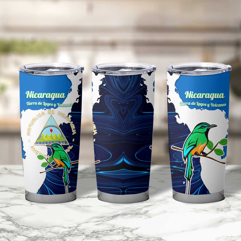 Nicaragua Guardabarranco Bird Tumbler Cup with Volcano Map and National Emblem Design - Wonder Print Shop