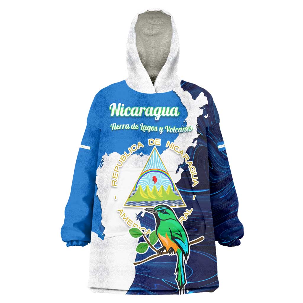 Nicaragua Guardabarranco Bird Wearable Blanket Hoodie with Volcano Map and National Emblem Design - Wonder Print Shop