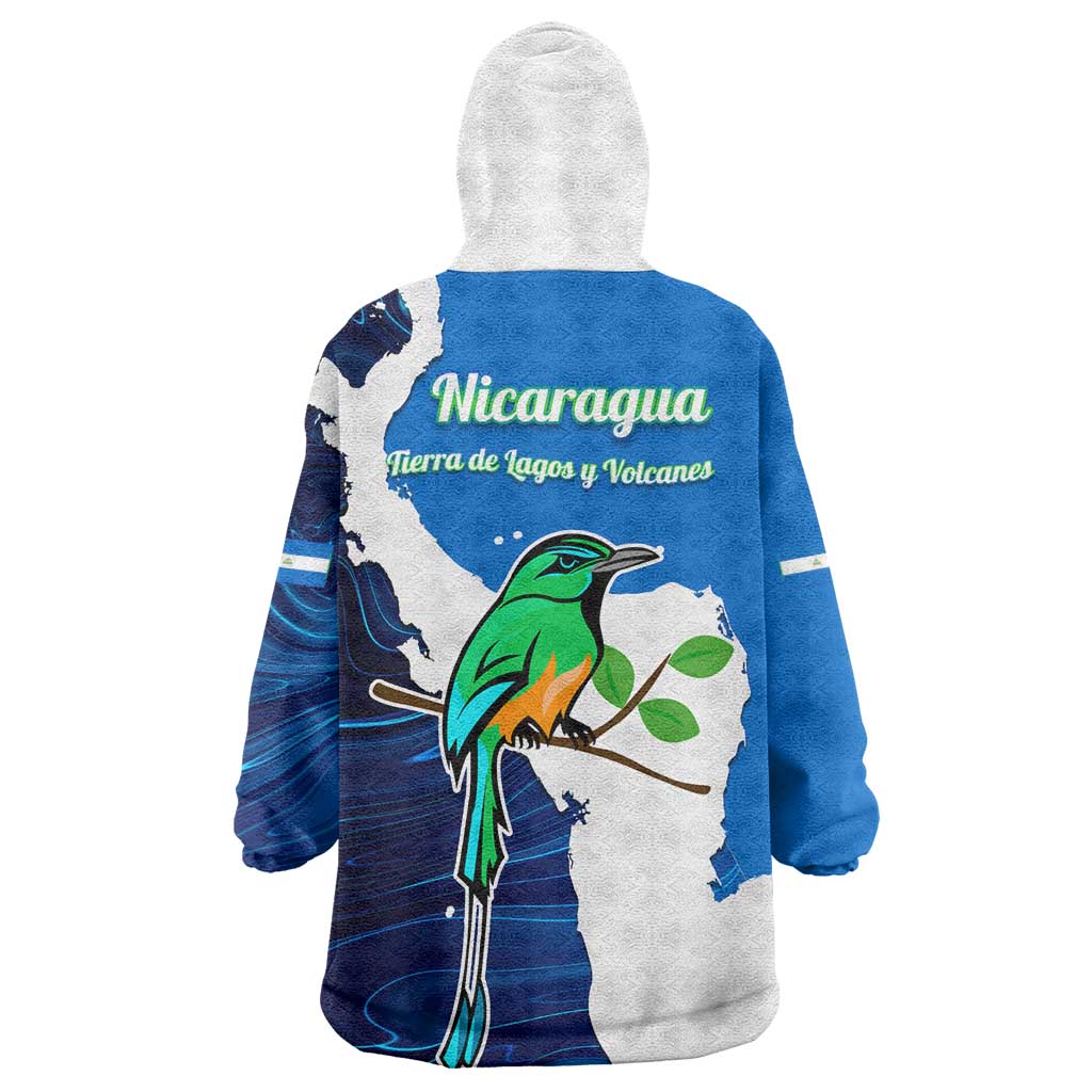 Nicaragua Guardabarranco Bird Wearable Blanket Hoodie with Volcano Map and National Emblem Design - Wonder Print Shop