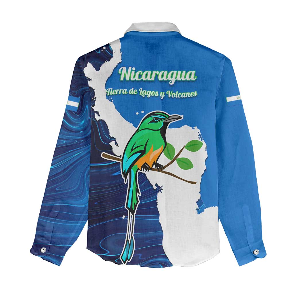 Nicaragua Guardabarranco Bird Women Casual Shirt with Volcano Map and National Emblem Design - Wonder Print Shop