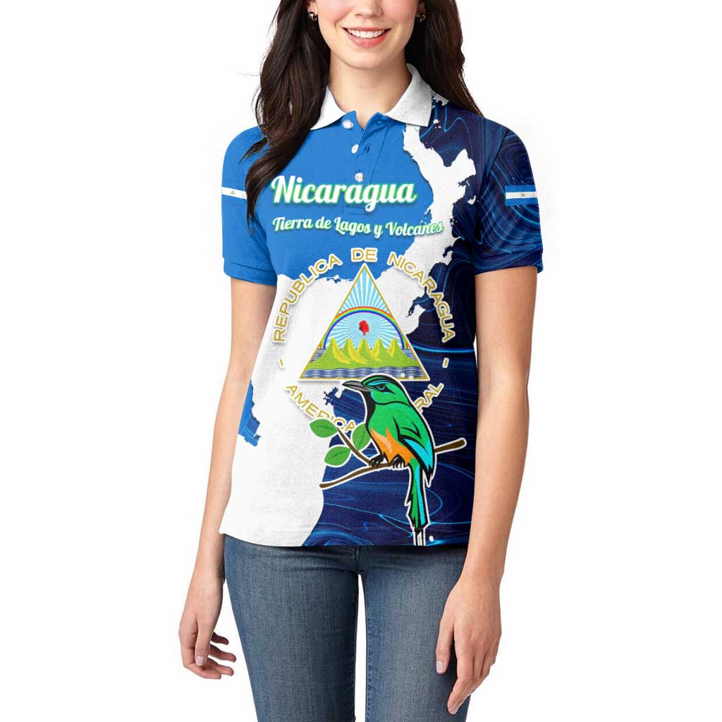 Nicaragua Guardabarranco Bird Women Polo Shirt with Volcano Map and National Emblem Design - Wonder Print Shop