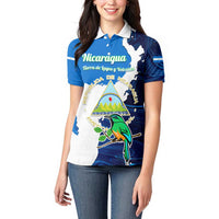 Nicaragua Guardabarranco Bird Women Polo Shirt with Volcano Map and National Emblem Design - Wonder Print Shop