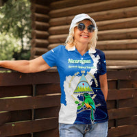 Nicaragua Guardabarranco Bird Women Polo Shirt with Volcano Map and National Emblem Design - Wonder Print Shop
