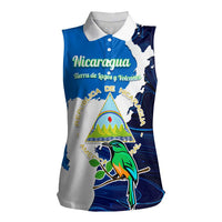Nicaragua Guardabarranco Bird Women Sleeveless Polo Shirt with Volcano Map and National Emblem Design - Wonder Print Shop
