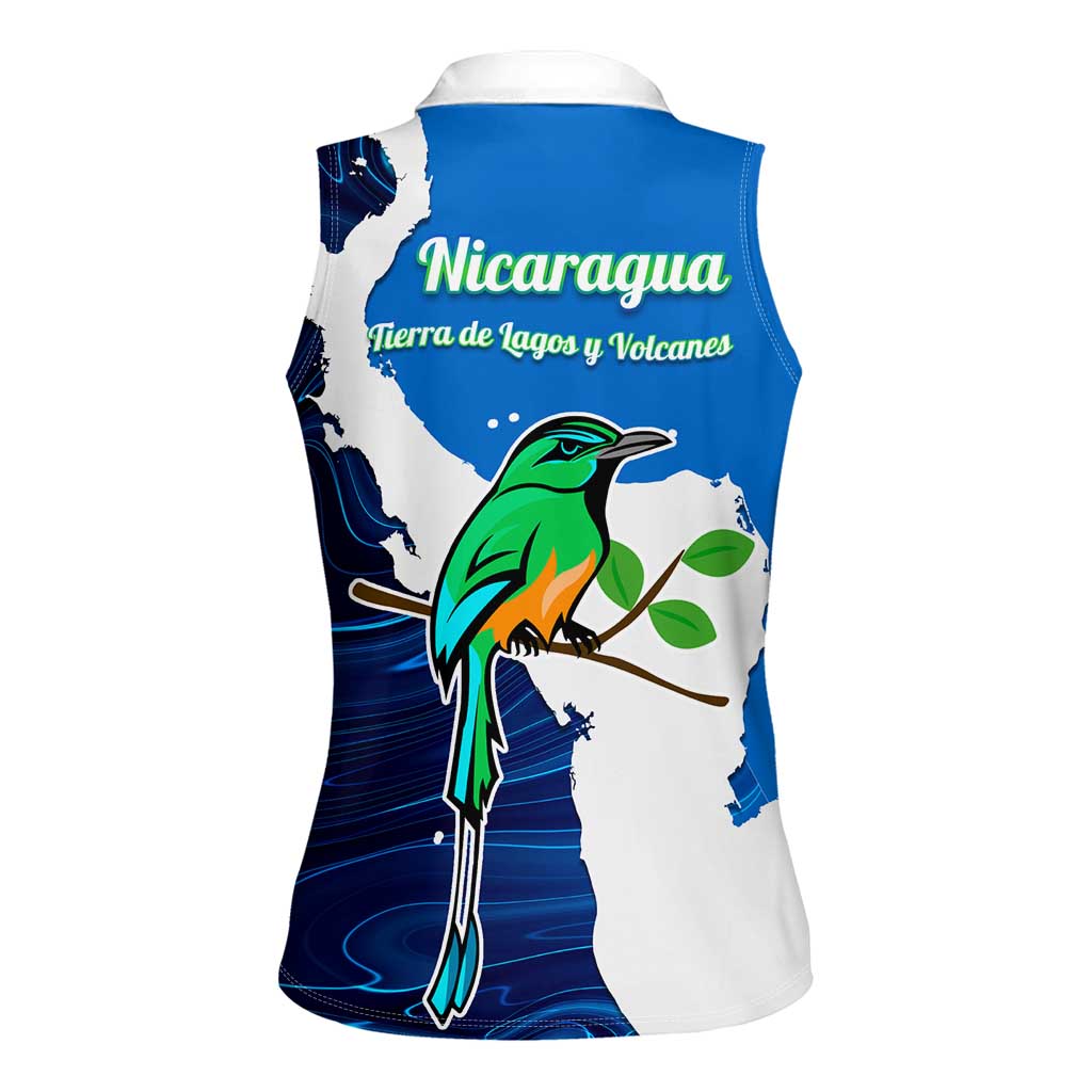 Nicaragua Guardabarranco Bird Women Sleeveless Polo Shirt with Volcano Map and National Emblem Design - Wonder Print Shop