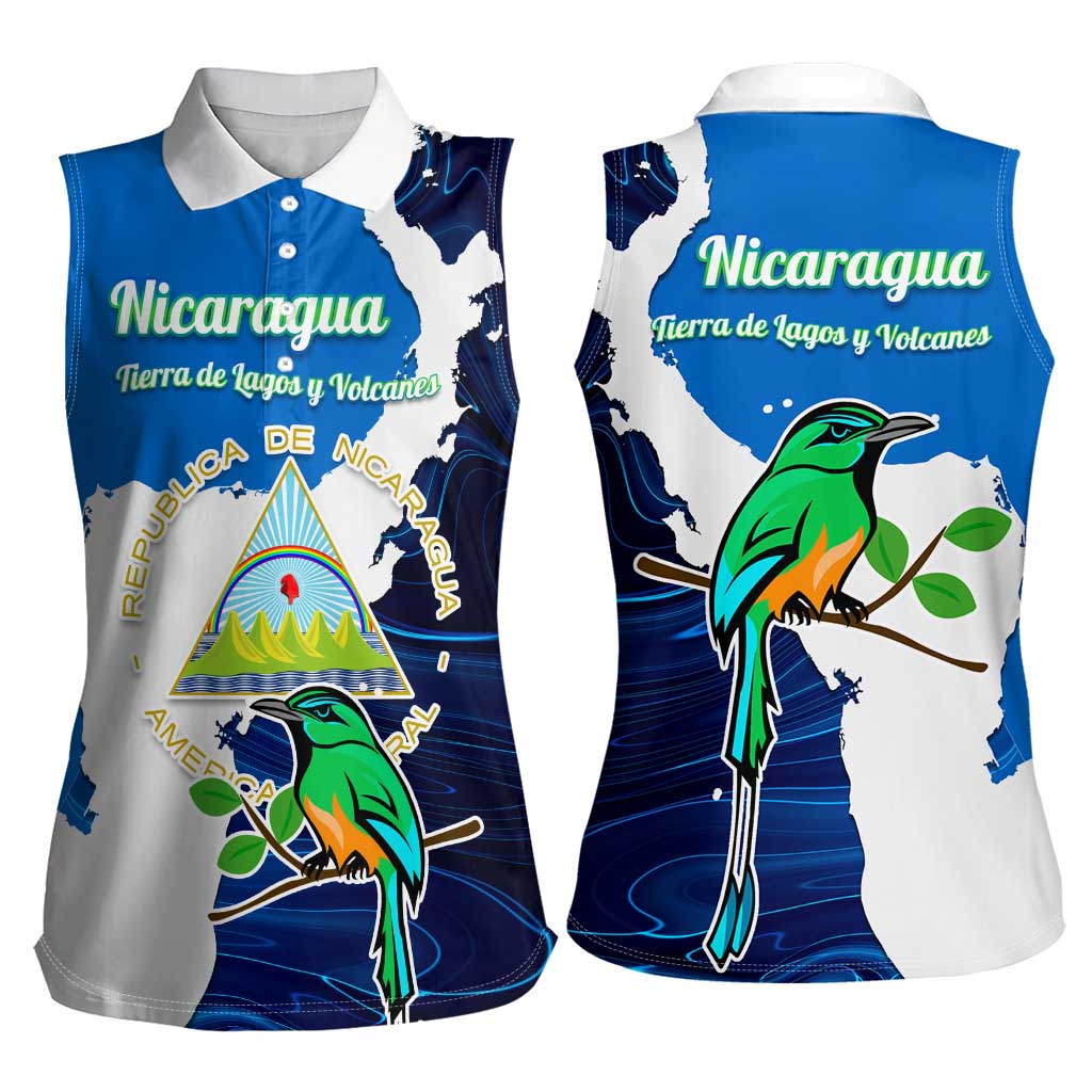 Nicaragua Guardabarranco Bird Women Sleeveless Polo Shirt with Volcano Map and National Emblem Design - Wonder Print Shop