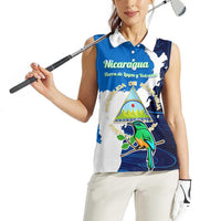 Nicaragua Guardabarranco Bird Women Sleeveless Polo Shirt with Volcano Map and National Emblem Design - Wonder Print Shop