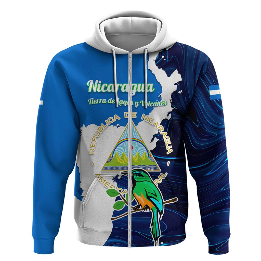Nicaragua Guardabarranco Bird Zip Hoodie with Volcano Map and National Emblem Design - Wonder Print Shop