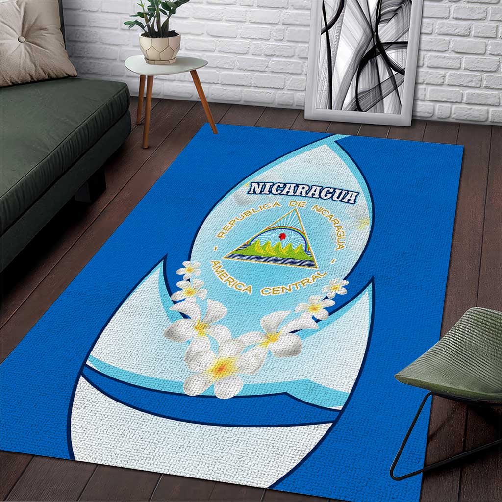 Nicaragua National Emblem Area Rug with White Flor de Sacuanjoche and Blue Gradient Design - Wonder Print Shop