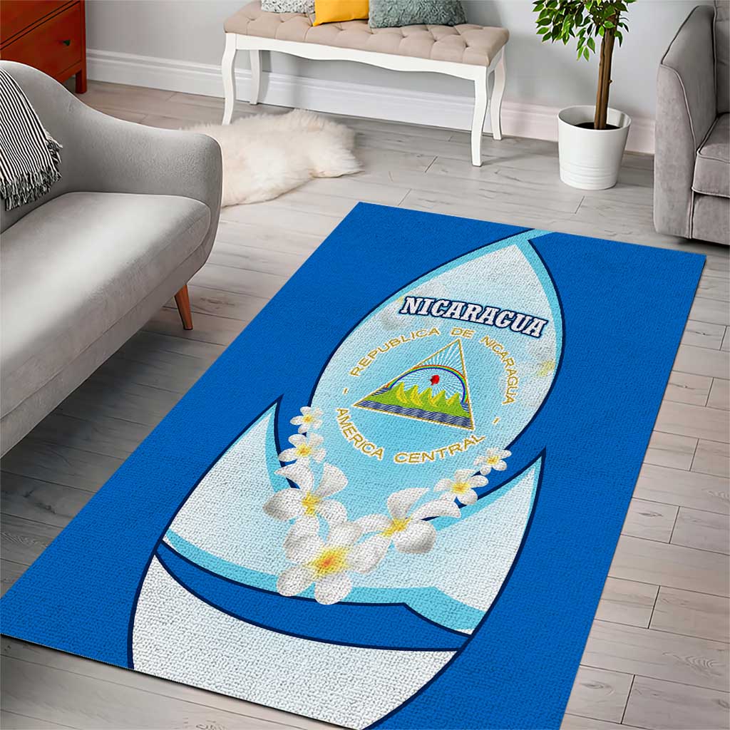 Nicaragua National Emblem Area Rug with White Flor de Sacuanjoche and Blue Gradient Design - Wonder Print Shop