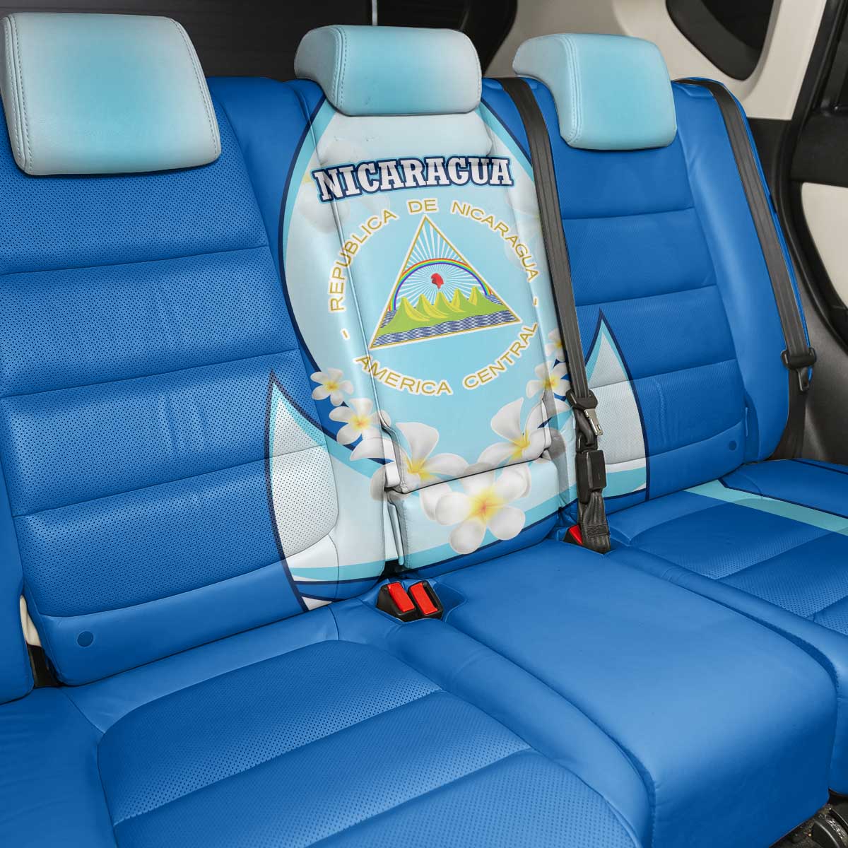Nicaragua National Emblem Back Car Seat Cover with White Flor de Sacuanjoche and Blue Gradient Design - Wonder Print Shop