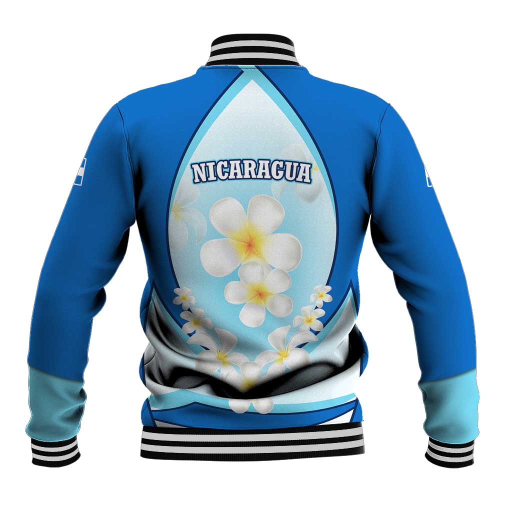 Nicaragua National Emblem Baseball Jacket with White Flor de Sacuanjoche and Blue Gradient Design - Wonder Print Shop