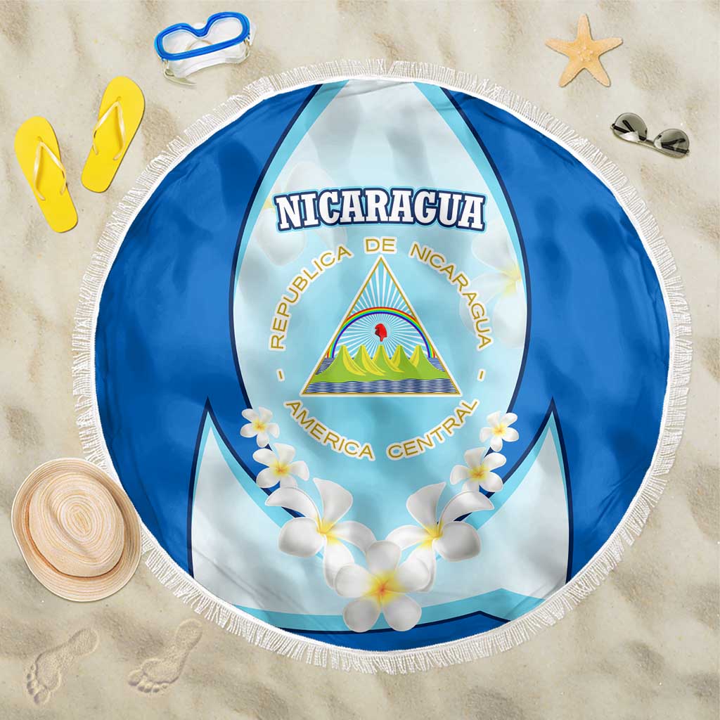 Nicaragua National Emblem Beach Blanket with White Flor de Sacuanjoche and Blue Gradient Design - Wonder Print Shop