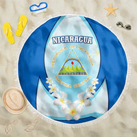 Nicaragua National Emblem Beach Blanket with White Flor de Sacuanjoche and Blue Gradient Design - Wonder Print Shop